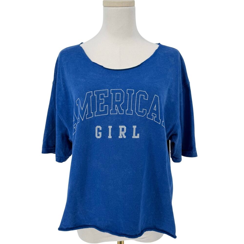 American Girl Graphic T-Shirt Women's M Blue Casual Oversized Distressed